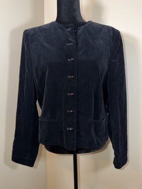 Au Courant Black Velvet Button Up Vampy Gothic Blazer Jacket Buttons Vintage 80s